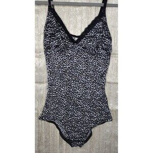 Nicole Miller Mesh Cheetah/Leopard Print Bodysuit Lingerie L Black White